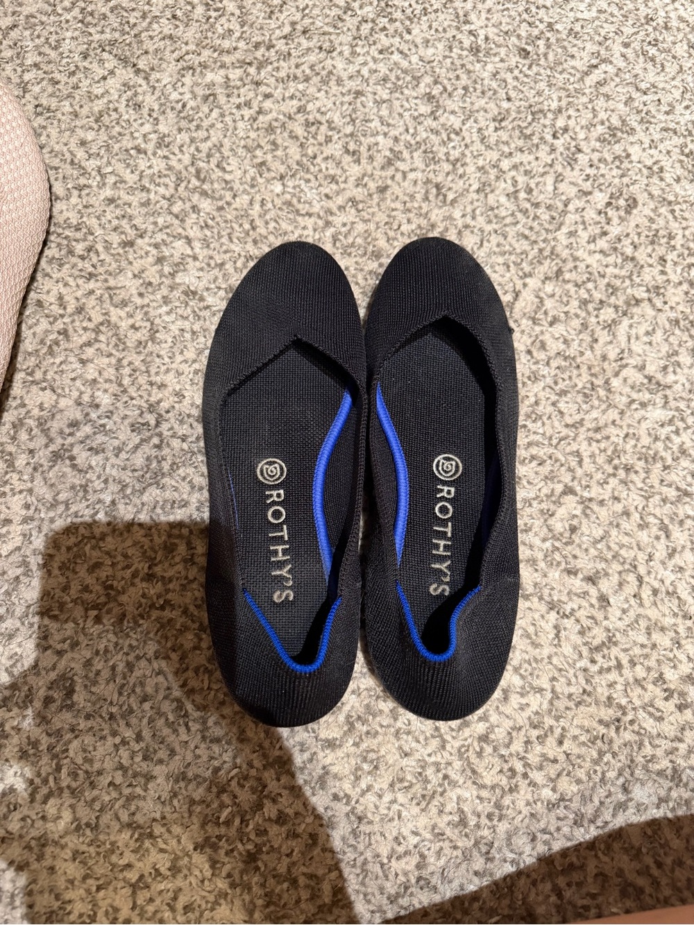 Rothy's Black Knit Flats with Blue Trim